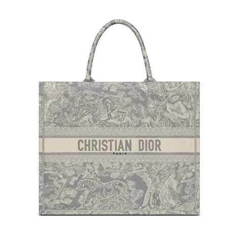 Large Dior Book Tote Gray and Ecru Toile de Jouy Reverse 